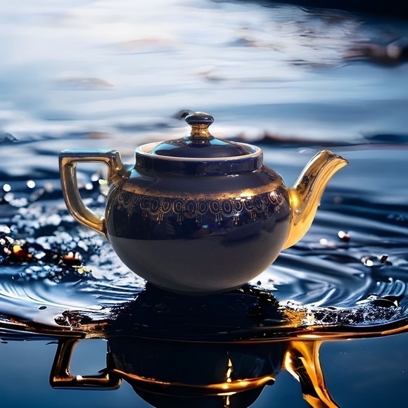 Vintage Hall Fireproof China Boston Shape Cobalt and Gold Teapot - Picture 10 of 11